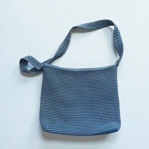 The Sak Blue Knit Crochet Convertible Crossbody Bag Handbag Purse